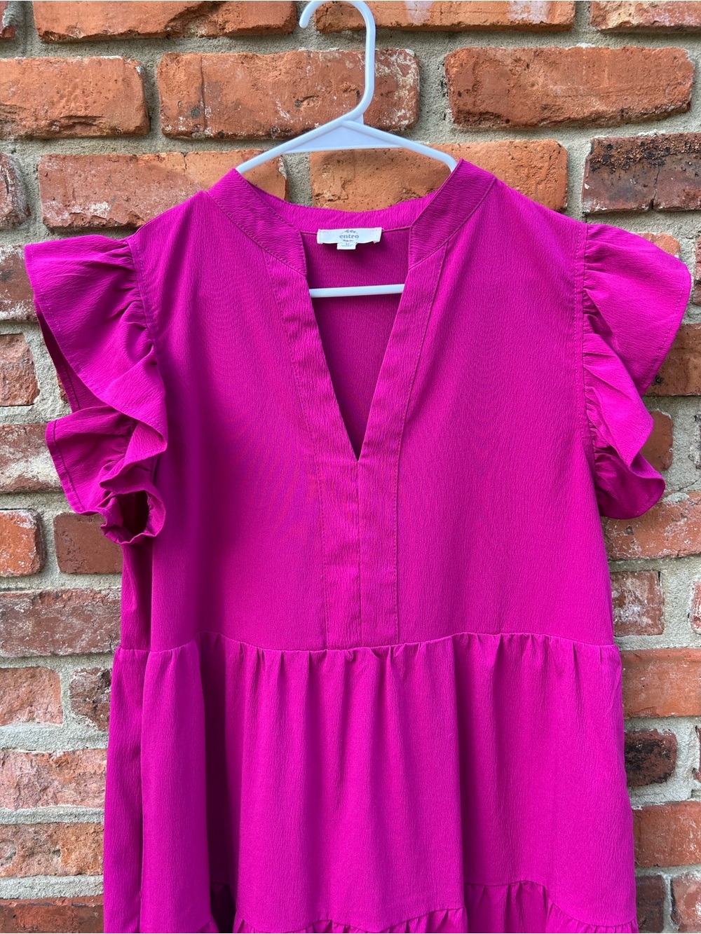 entro Colorful Purple Ruffle Sleeve Tiered Dress M Lined - Picture 2 of 7